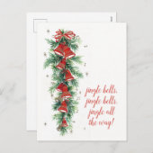 Vrolijk kerstfeest | Retro Jingle Bells & Pines Feestdagenkaart (Voorkant / Achterkant)