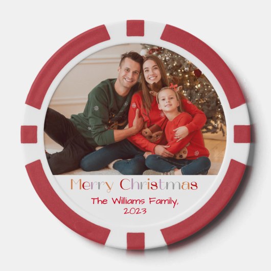 Vrolijk kerstfeest retro kalligrafie vakantiefoto poker chips (Voorkant)