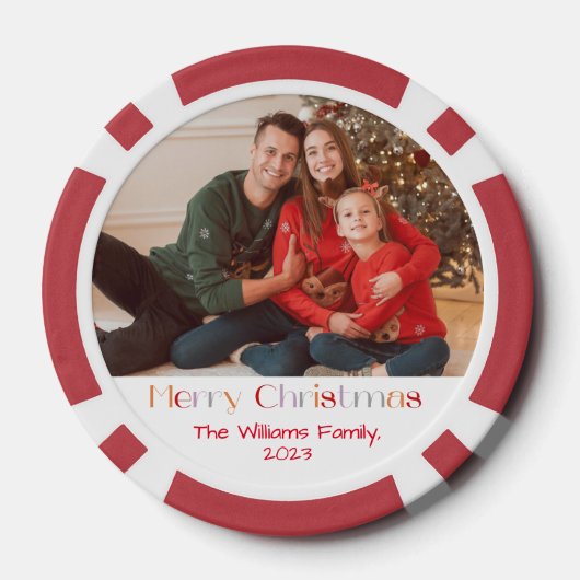 Vrolijk kerstfeest retro kalligrafie vakantiefoto poker chips (Achterkant)