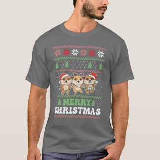 Vrolijk Kerstfeest Retro Lelijke Kerst Meerkat ret T-shirt