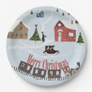 Vrolijk kerstfeest, retro papieren bordje