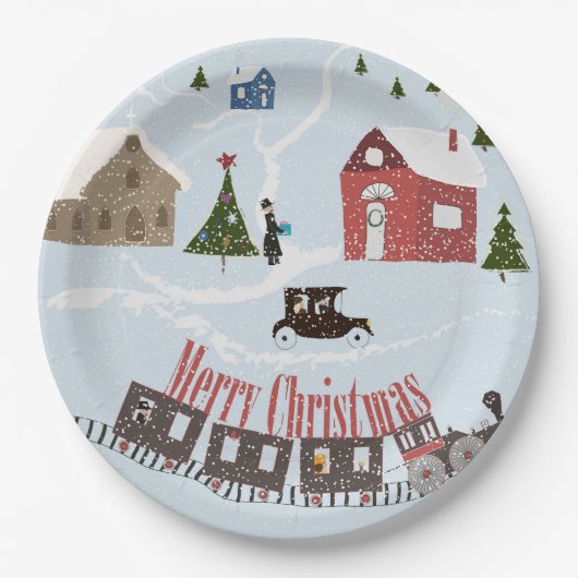 Vrolijk kerstfeest, retro papieren bordje (Voorkant)