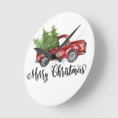 Vrolijk kerstfeest  Retro Red Truck Cute Face Ronde Klok (Hoek)