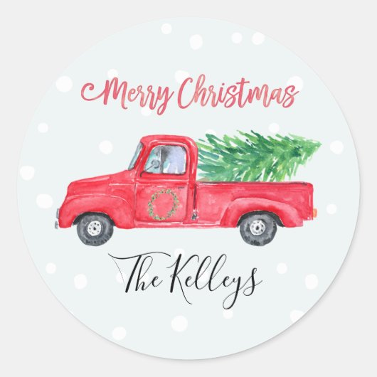 Vrolijk kerstfeest | Retro Red Truck Gift Label (Voorkant)