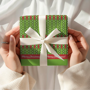 vrolijk kerstfeest Retro rood groen Cadeaupapier