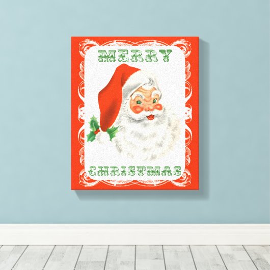 Vrolijk kerstfeest Retro Santa Claus Canvas Afdruk (Insitu (Houten vloer))