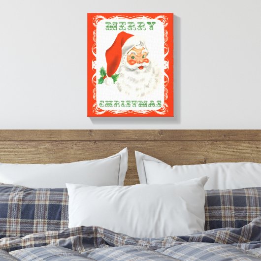 Vrolijk kerstfeest Retro Santa Claus Canvas Afdruk (Insitu (Slaapkamer))