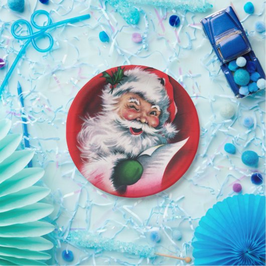 Vrolijk kerstfeest, , retro, Santa claus, gelukkig Papieren Bordje (Feest)