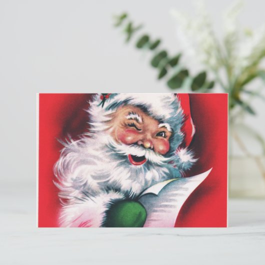 Vrolijk kerstfeest, , retro, Santa claus, gelukkig RSVP Kaartje (Staand voorkant)