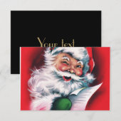 Vrolijk kerstfeest, , retro, Santa claus, gelukkig RSVP Kaartje (Voorkant / Achterkant)