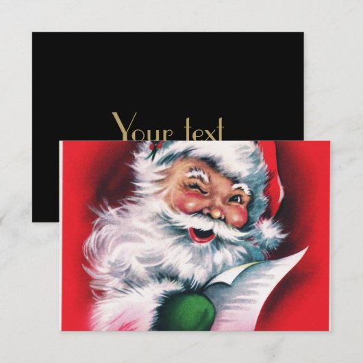 Vrolijk kerstfeest, , retro, Santa claus, gelukkig RSVP Kaartje (Voorkant / Achterkant)