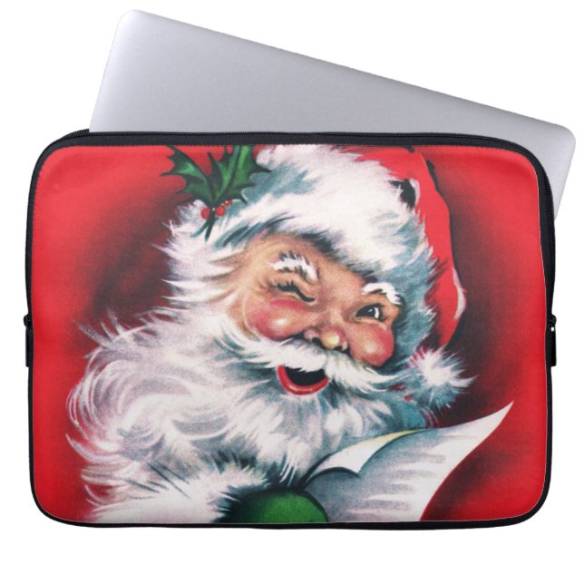 Vrolijk kerstfeest, , retro, Santa claus, happy Sa Laptop Sleeve (Voorkant)