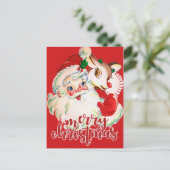 Vrolijk kerstfeest | Retro Santa Claus & Rudolf Feestdagenkaart (Staand voorkant)