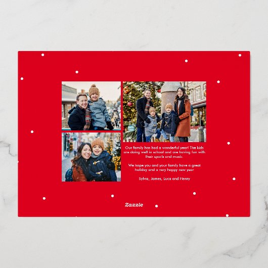 Vrolijk Kerstfeest retro script vier foto Folie Feestdagenkaart (Achterkant)