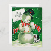 Vrolijk kerstfeest | Retro Snowman Feestdagenkaart (Voorkant / Achterkant)