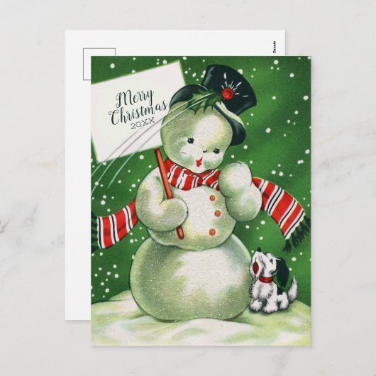 Vrolijk kerstfeest | Retro Snowman Feestdagenkaart (Voorkant / Achterkant)