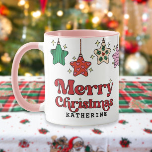 Vrolijk Kerstfeest Retro Star Ornamenten Custom Mok