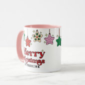 Vrolijk Kerstfeest Retro Star Ornamenten Custom Mok (Voorkant links)