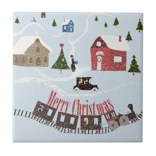 Vrolijk kerstfeest, retro tegeltje (Voorkant)