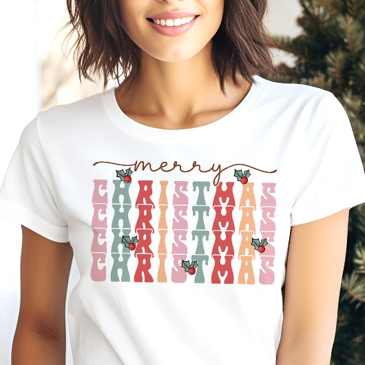 Vrolijk Kerstfeest Retro Typografie Vakantie Tri-Blend Shirt