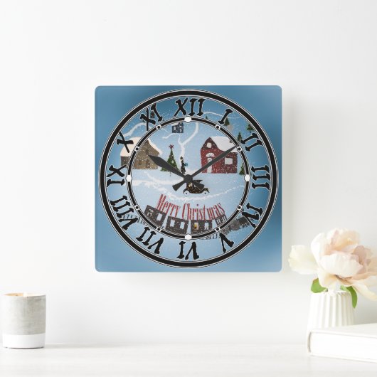 Vrolijk kerstfeest, retro vierkante klok (Huis)