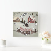 Vrolijk kerstfeest, retro vierkante klok (Huis)