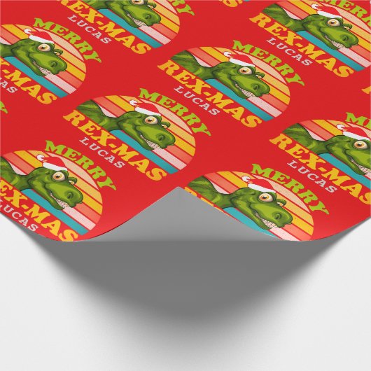 Vrolijk kerstfeest Rex-mas Dinosaur Persoonlijke n Cadeaupapier (Hoek)