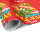 Vrolijk kerstfeest Rex-mas Dinosaur Persoonlijke n Cadeaupapier (Rol Hoek)