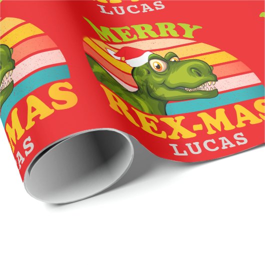 Vrolijk kerstfeest Rex-mas Dinosaur Persoonlijke n Cadeaupapier (Rol Hoek)