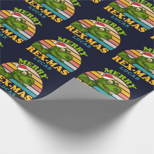 Vrolijk kerstfeest Rex-mas Dinosaur Persoonlijke n Cadeaupapier (Hoek)