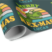 Vrolijk kerstfeest Rex-mas Dinosaur Persoonlijke n Cadeaupapier (Rol Hoek)
