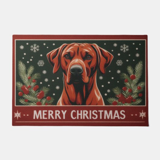 Vrolijk Kerstfeest Rhodesian Ridgeback Hond Santa Deurmat (Voorkant)