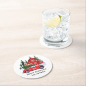 Vrolijk kerstfeest  Rode auto met Barn-bomen Ronde Kartonnen Onderzetter (Insitu)