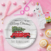 Vrolijk kerstfeest rode auto op maat papieren bordje (Feest)