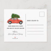 Vrolijk kerstfeest  rode autoboom verhuizen aankondigingskaart (Achterkant)