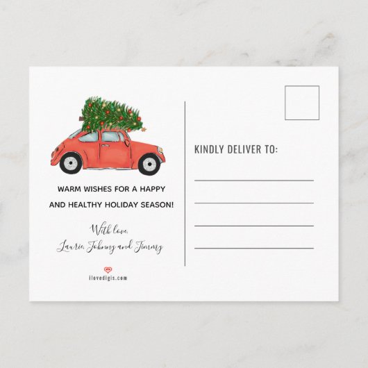 Vrolijk kerstfeest  rode autoboom verhuizen aankondigingskaart (Achterkant)