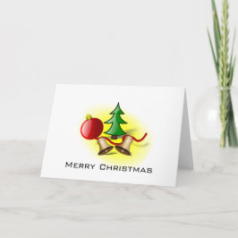 Vrolijk kerstfeest ~ Rode bal, bellen en bomen Feestdagen Kaart