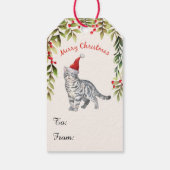 Vrolijk Kerstfeest Rode bessen Groene Blad Kat Lie Cadeaulabel (Achterkant)