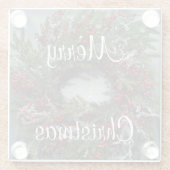 Vrolijk kerstfeest rode bessen krans glazen onderzetter (Achterkant)