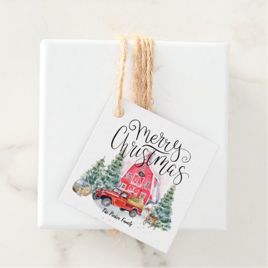 vrolijk kerstfeest |  rode boerderij vrachtwagen bedankjes labels (In situ)