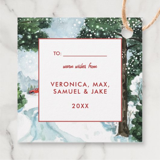 vrolijk kerstfeest |  rode boerderij vrachtwagen bedankjes labels (Achterkant)