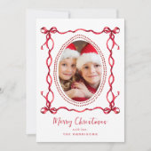 Vrolijk kerstfeest rode bogen foto feestdagenkaart (Voorkant)