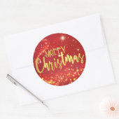 Vrolijk kerstfeest, rode bokeh, gouden en witte li ronde sticker (Envelop)