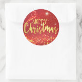 Vrolijk kerstfeest, rode bokeh, gouden en witte li ronde sticker (Tas)
