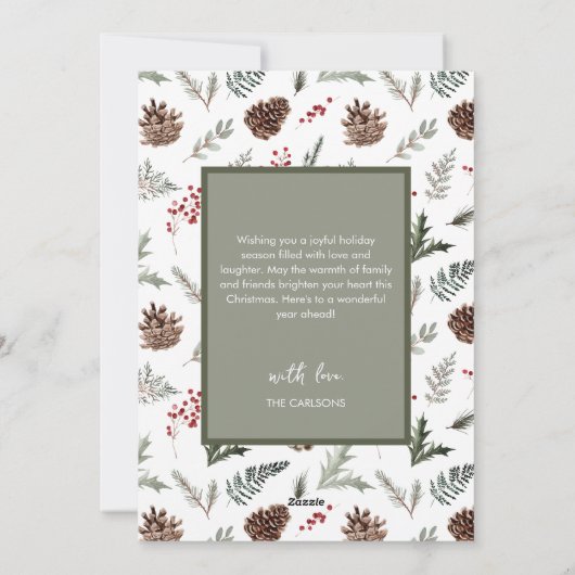 Vrolijk kerstfeest rode boog familie foto feestdagenkaart (Achterkant)