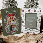 Vrolijk kerstfeest rode boog familie foto feestdagenkaart