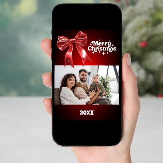 Vrolijk Kerstfeest rode boog foto jaar in review Feestdagenkaart