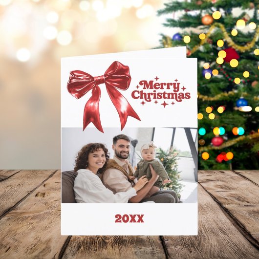 Vrolijk Kerstfeest rode boog foto jaar in review k Feestdagen Kaart