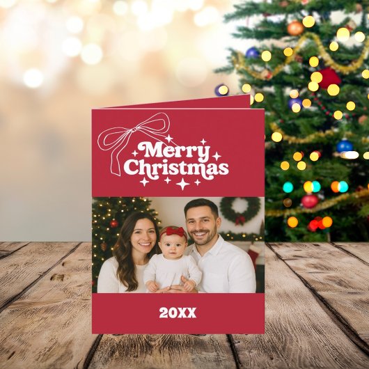 Vrolijk Kerstfeest rode boog foto rooster jaar in  Feestdagen Kaart