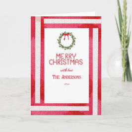 Vrolijk Kerstfeest Rode Boog Krans Gepersonaliseer Feestdagen Kaart